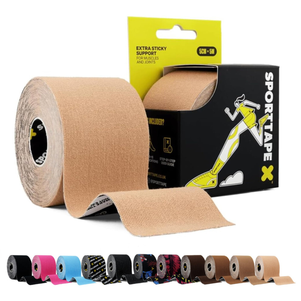 Sporttape Beige Kinesiology Tape, 5Cm X 5M, - Water Resistant & Hypoallergenic Kinetic Physio Tape For Muscle Injury Recovery, Sports Strapping, Knee