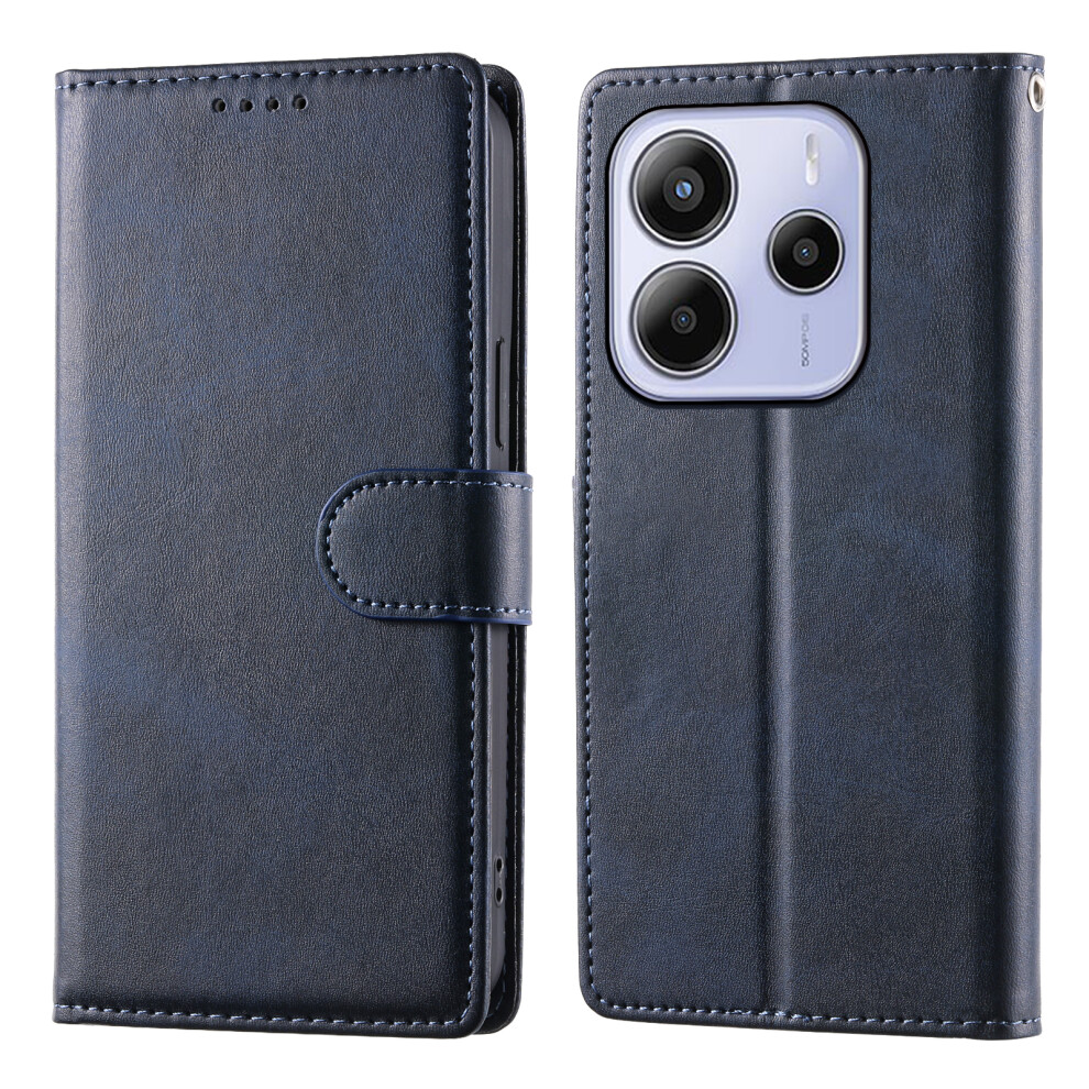 (Blue) For Xiaomi Redmi Note 14 4G (163.25Mm) Case Stand Wallet Calf Texture Pu Leather Flip Phone Cover With Wrist Strap Blue 6914293278562
