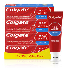 Colgate Max White Optic Toothpaste 4X75ml - Teeth Whitening Toothpaste - Clinically Proven Formula - Removes up to 100% of Surface Stains - Optic Bri