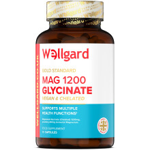 Pure Magnesium Glycinate by Wellgard - Not Mixed with Citrate or Malate, High-Strength Magnesium Supplement, Mag 1200, Vegan