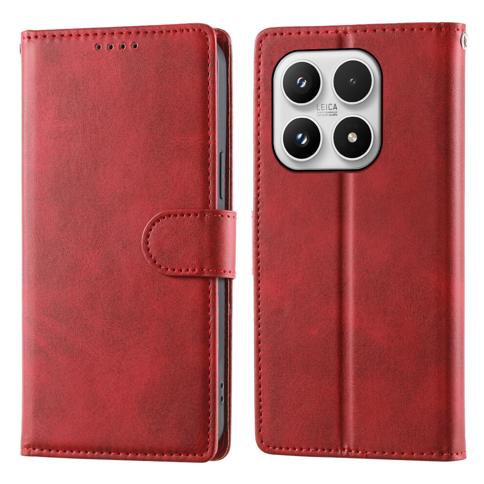 (Red) For Xiaomi 17 Case Stand Wallet Calf Texture Pu Leather Flip Phone Cover With Wrist Strap Red 6914298650288