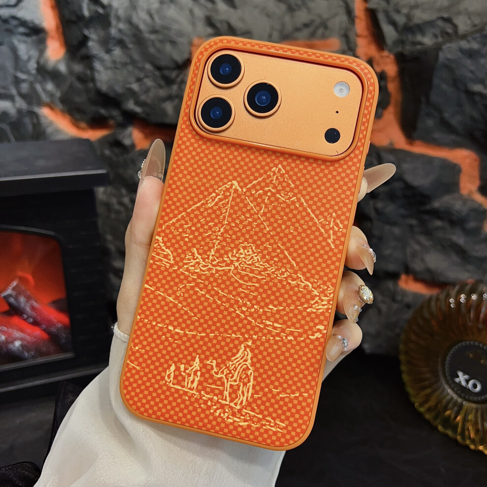 (Pyramids) For Iphone 17 Pro Magnetic Case Synthetic Fiber + Pc Phone Back Cover Orange 6914290985821