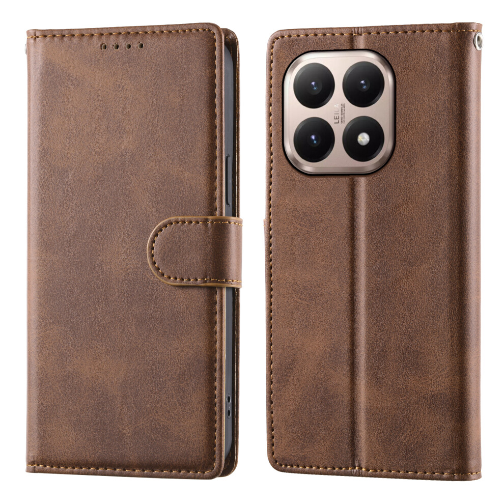 (Brown) For Xiaomi 15T Case Stand Wallet Calf Texture Pu Leather Flip Phone Cover With Wrist Strap Brown 6914292761553