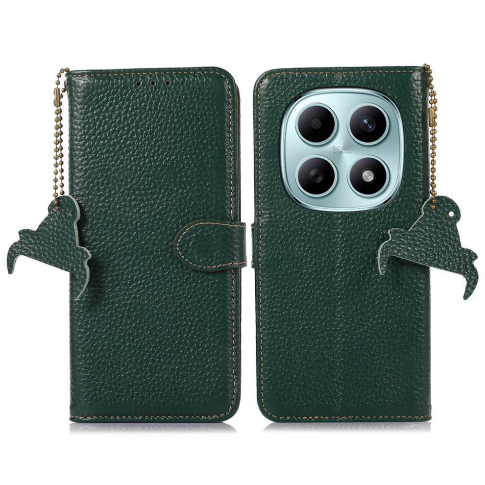 (Green) For Xiaomi Poco M8 5G / Redmi Note 15 5G (Global) Case Rfid Blocking Genuine Cow Leather Phone Cover Litchi Texture Green 6914297278759