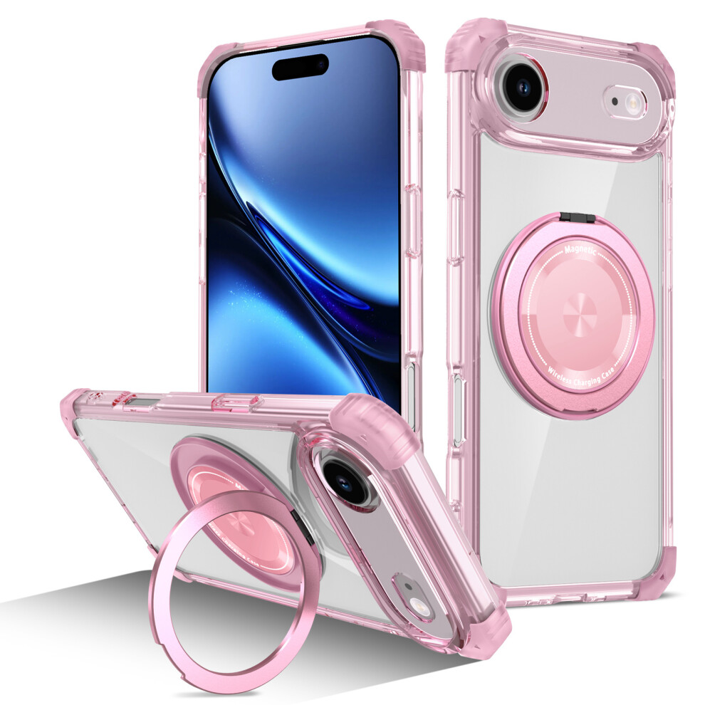 (Transparent ) For Iphone Air Case Compatible With Magsafe Rotating Kickstand Pc + Tpu Back Cover Pink 6914294727311