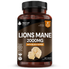 Lions Mane Mushroom 2000mg - 365 High Strength Vegan Tablets - Lion's Mane Supplement with Black Pepper - Lion's Mane Mushrooms Extract (Not Powder o