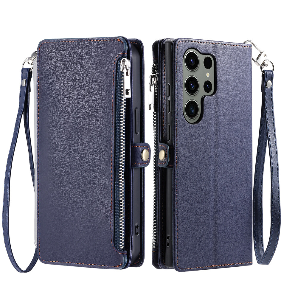(Blue) For Samsung Galaxy S26 Ultra Case Tpu + Pu Leather Wallet Phone Cover With Wrist Strap Blue 6914297236322
