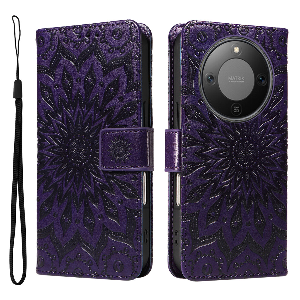 (Purple) For Honor Magic8 Lite 5G / X9d 5G / X70 5G Leather Wallet Case Sunflower Imprinted Phone Cover Purple 6914292983320