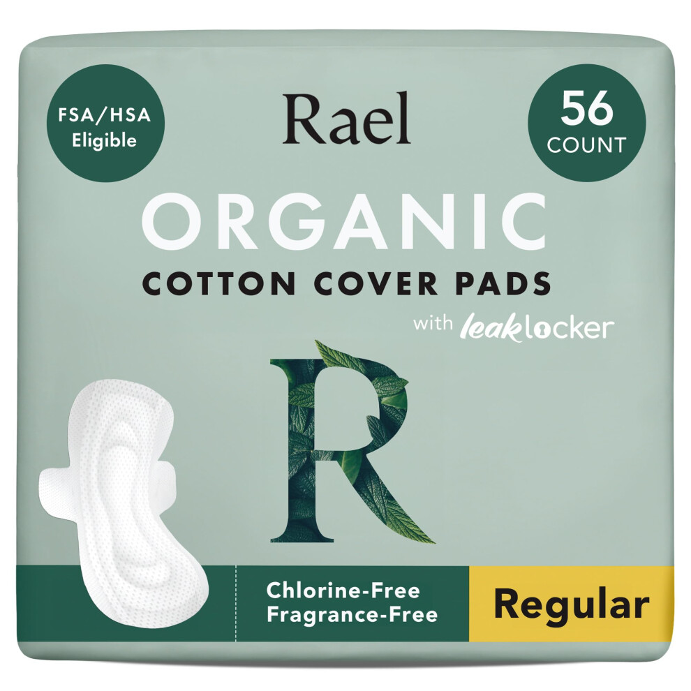 Rael Organic Cotton Cover Sanitary Towels - Regular Absorbency, Ultra Thin Period Pads With Wings For Women, Unscented, Hypoallergenic, Vegan, Bulk B