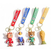 4Pcs World Cup Mascot PVC Keychains Set, Cute Football Key Rings with Wristband for Fans Gift
