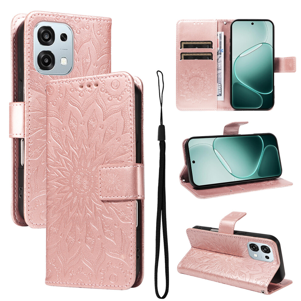 (Rose ) For Oppo A6 Pro 4G / Oppo F31 5G / Oppo A6 Pro 5G Leather Wallet Case Sunflower Imprinted Phone Cover Gold 6914291554729