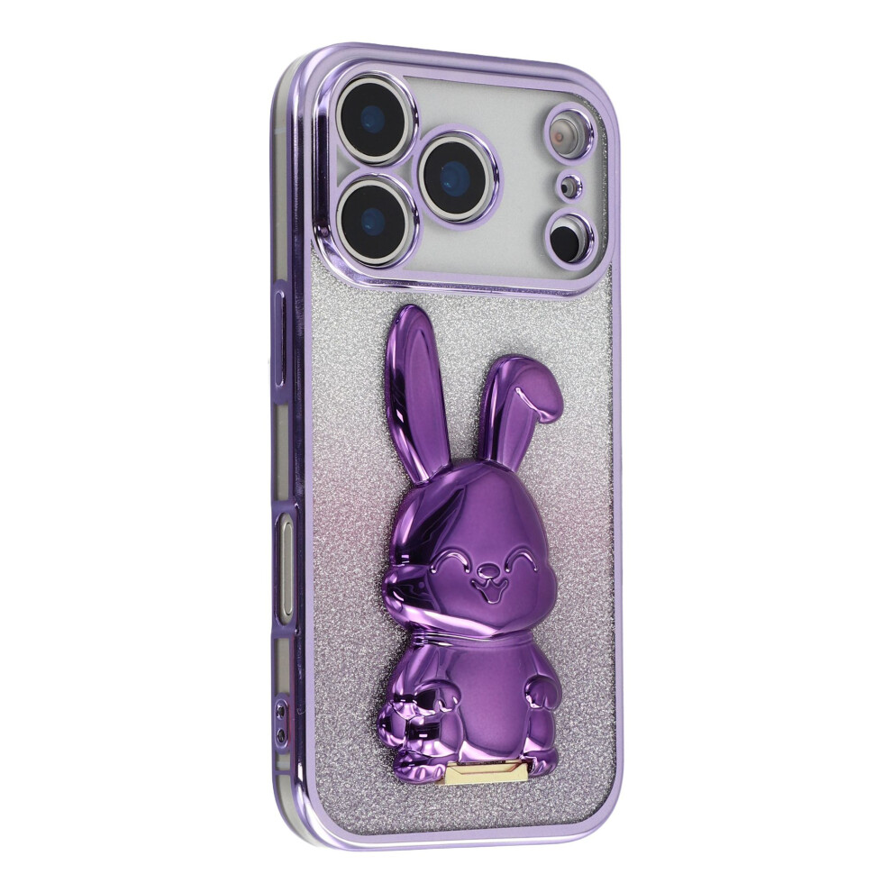 (Purple) For Iphone 17 Pro Max Case Electroplating Glitter Rabbit Pc + Tpu Phone Cover With Kickstand Purple 6914294712805
