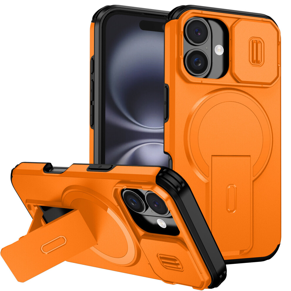 (Orange) For Iphone 16 Case Kickstand Camera Slider Pc + Tpu Phone Cover Compatible With Magsafe Orange 6914292030512