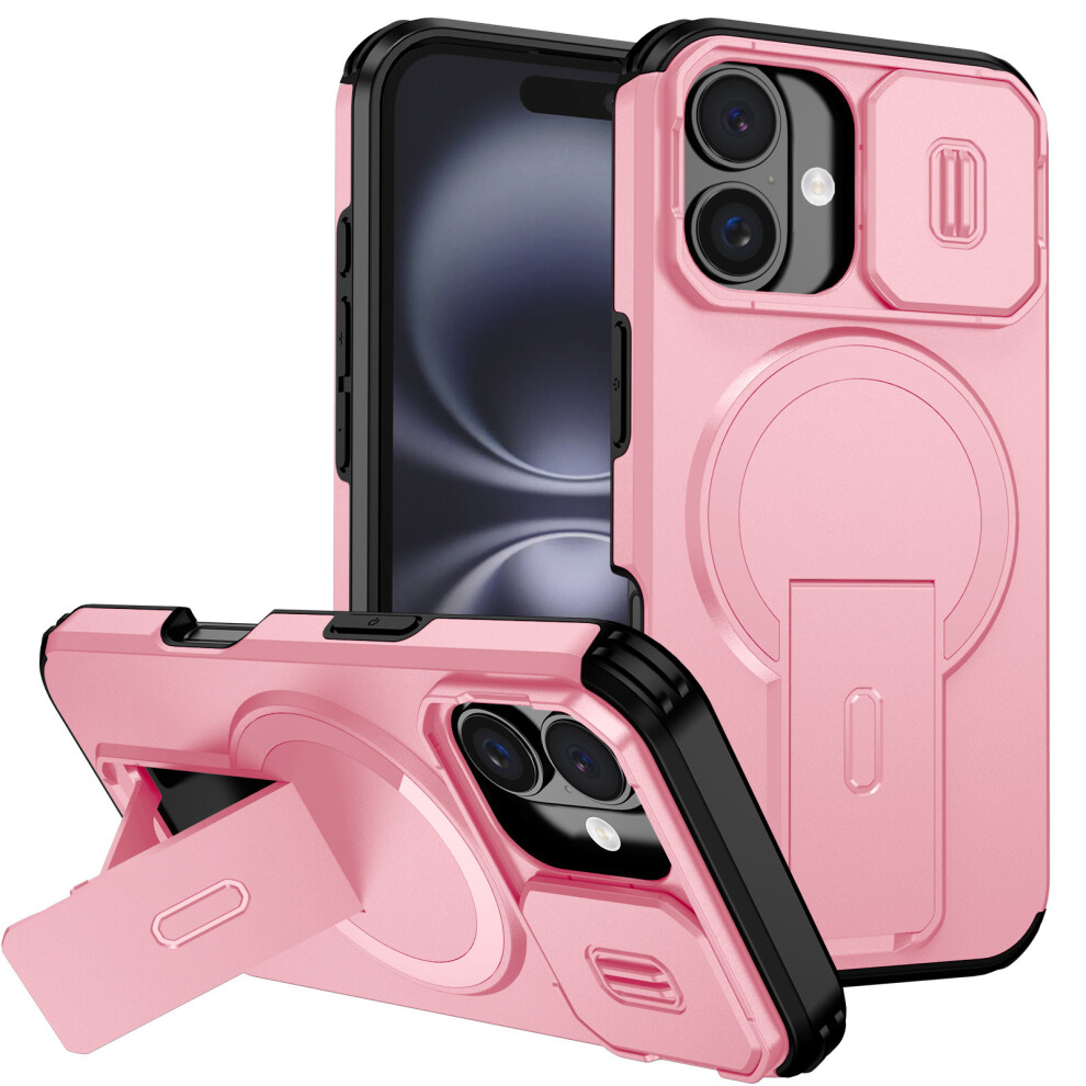 (Pink) For Iphone 16 Case Kickstand Camera Slider Pc + Tpu Phone Cover Compatible With Magsafe Pink 6914297161198