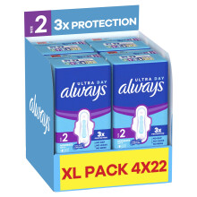 Always Ultra Sanitary Towels, Size 2 Long, Extra Large Pack, 88 Count, Super Abs