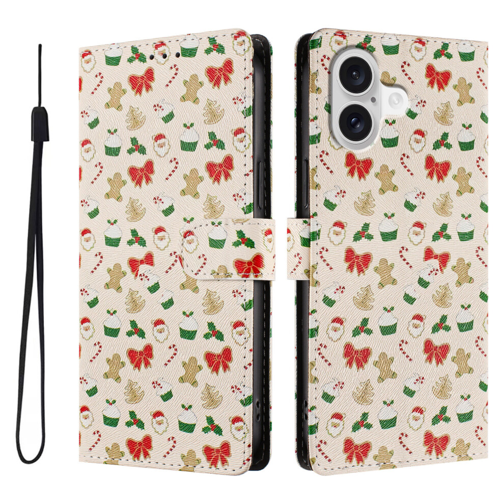 (Santa Claus) For Iphone 17 Case Christmas Themed Pattern Printing Pu Leather Wallet Phone Cover With Wrist Strap 6914299969020
