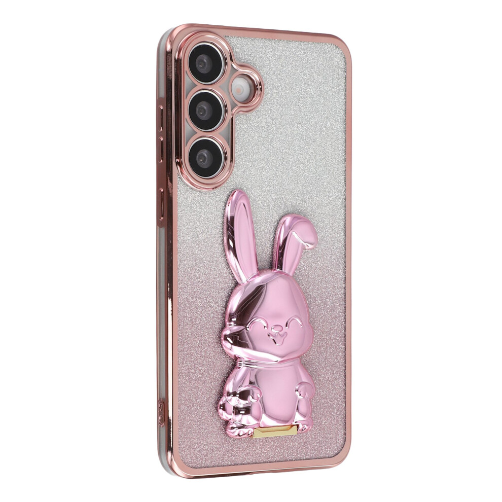 (Pink) For Samsung Galaxy S25+ Case Electroplating Glitter Rabbit Pc + Tpu Phone Cover With Kickstand Pink 6914295895743