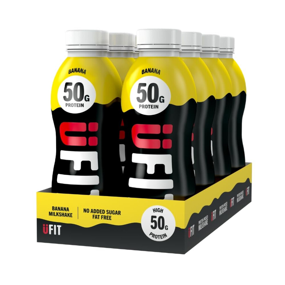 Ufit High 50G Protein Shake (8 X 500 Ml) - Banana Flavour - No Added Sugar- High In Protein - Low In Fat - Gut Friendly - Ready To Drink - Packaging