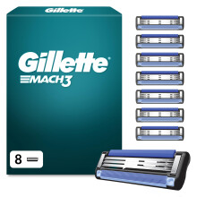 Gillette Mach3 Razor Blades Men, Pack of 8 Razor Blade Refills, Upgraded Lubrastrip for an Enhanced Glide