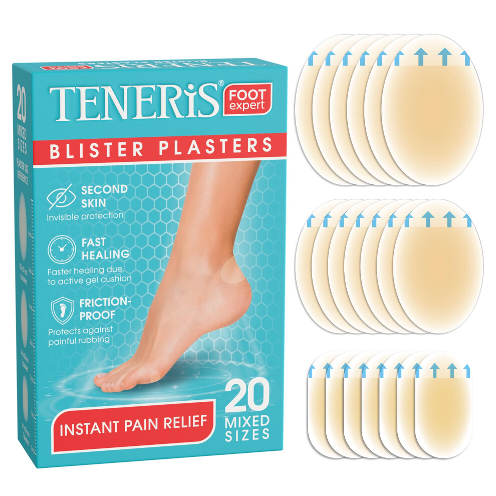 Teneris , 20 Hydrocolloid Blister Plasters Â Instant Pain Relief, Waterproof & Invisible, Fast Healing, Friction-Proof Â Thin & Flexible Blister Pa