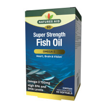 Natures Aid Super Strength Fish Oil 1200mg – High Strength Omega-3 with 388mg EPA & 260mg DHA – Supports Heart, Brain & Vision – Non-GMO – 60