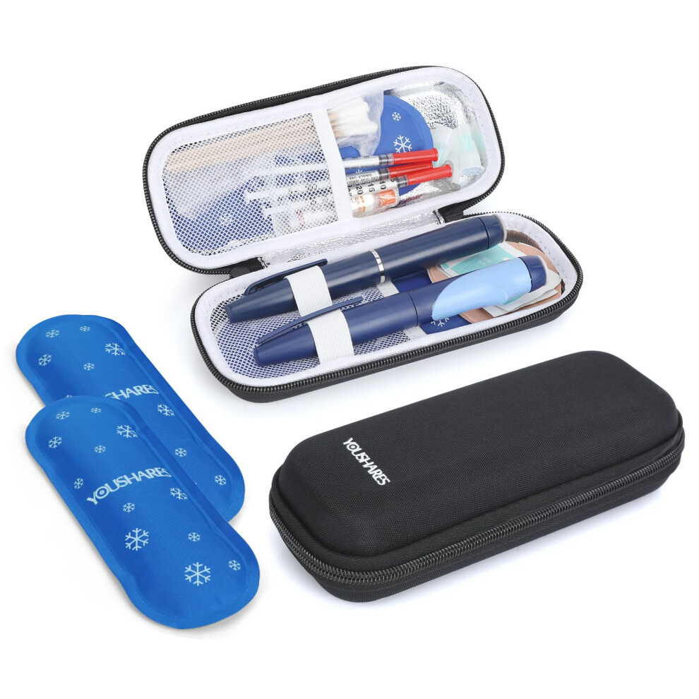 Youshares Black Insulin Cooler Travel Case - Medicine Cool Bag Travel With 2 Ice Packs, Insulin Case For Diabetic Supplies (Black)