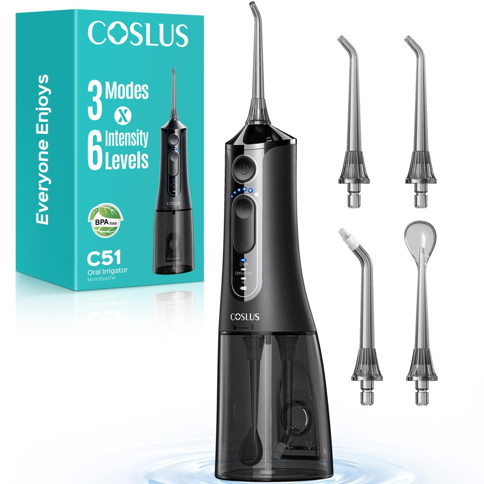Coslus Portable Water Flosser For Teeth: 3 Modes & 18 Pressure Settings With Jet Mode Water Dental Pick For Orthodontic, Braces, Sensitive Gums, Comp