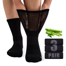 SukModen Bamboo Diabetic Socks for Men, Soft Top Cushioned Seamless Socks for Swollen Feet and Ankles, Loose Top Hospital Socks 9-11 Black