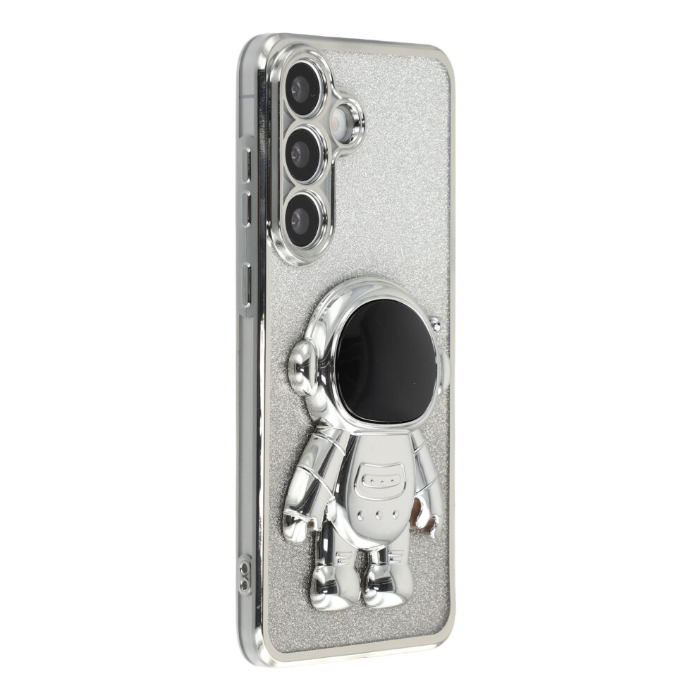(Silver) For Samsung Galaxy S24 Fe Case With Astronaut Kickstand Pc + Tpu Phone Cover Shiny Glitter Silver 6914294913011