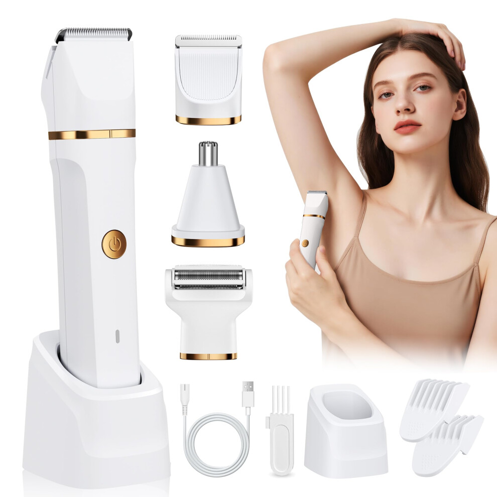 Funhee Lady Shavers For Women 3-In-1,Bikini Trimmer Woman Ipx7 Waterproof,Nose Trimmer Rechargeable,Pubic Hair Trimmer For Women Wet And Dry,Painless Electr