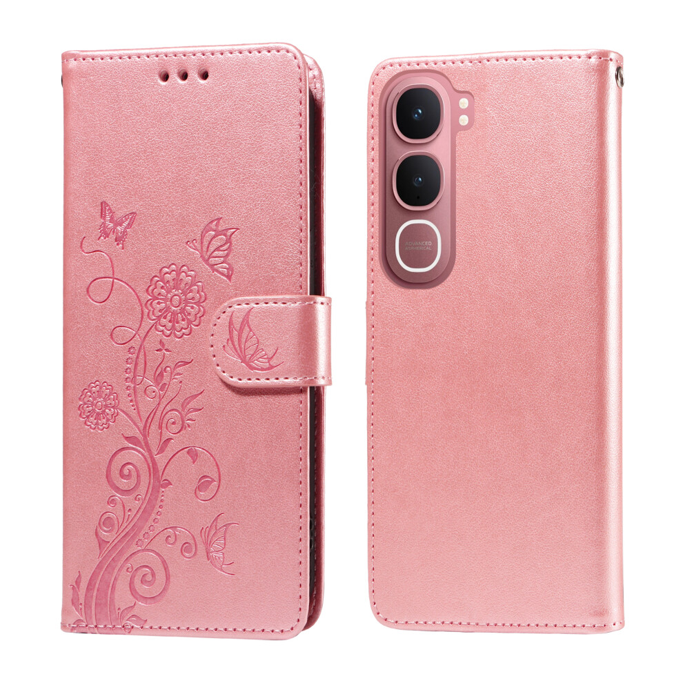 (Pink) For Vivo Y21d / Vivo Y31 5G Leather Case Butterfly Floral Imprint Wallet Stand Cover Pink 6914299358923