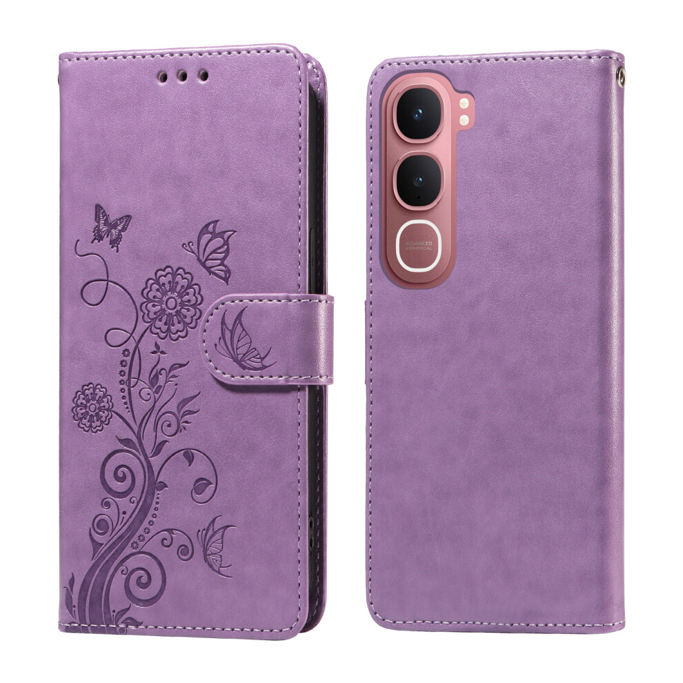 (Purple) For Vivo Y21d / Vivo Y31 5G Leather Case Butterfly Floral Imprint Wallet Stand Cover Purple 6914299383741