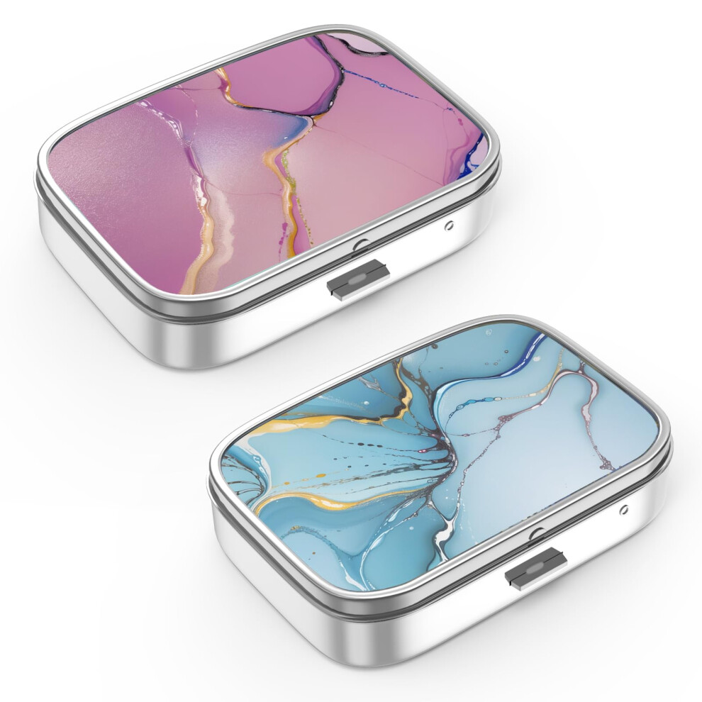 Hion Pill Box 2 Compartment Medicine Pill Case,Portable Pocket Or Purse Pill Box Decorative Metal Medicine Vitamin Organizer Unique Gift (2 Pieces, Set-2