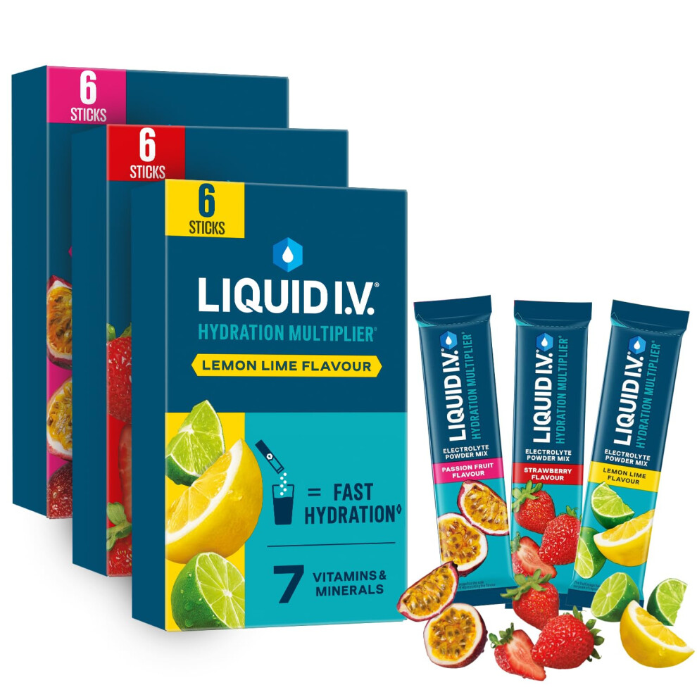 Liquid I.v. Hydration Multiplier Electrolyte Powder Pack, Lemon Lime, Passionfruit & Strawberry, Electrolytes With 7 Vitamins & Minerals For Fast Hyd