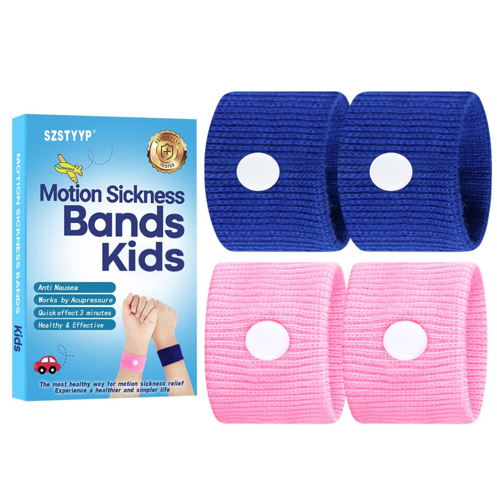 Szstyyp Travel Motion Car Sickness Relief Bands For Kids, Anti-Nausea Wristbands For (Pi