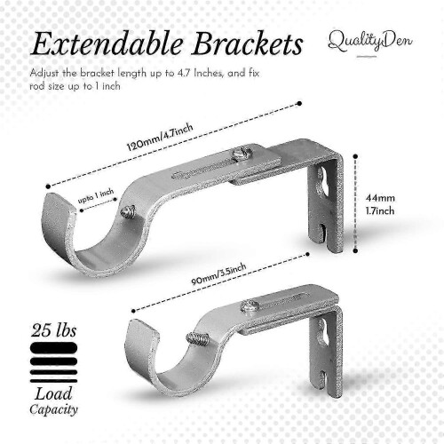 Heavy Duty, Rust-Proof Silver Metal Curtain Rod Bracket Set with Screws (2pcs) 2