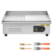 Chapa Elétrica Comercial 535x300 mm-Duoku-3200 W Grill de Mesa, Temperatura Ajustável 50-300 C, em Aço Inoxidável
