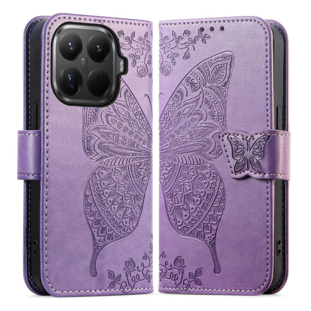 (Light ) For Xiaomi 15T Pro Case With Strap Butterfly Pattern Pu Leather Wallet Phone Cover Purple 6914298089149