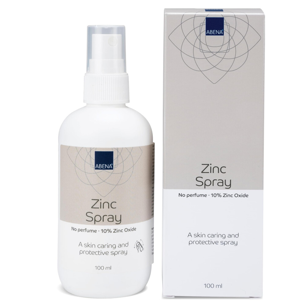 Abena Zinc Spray, 100Ml, Ideal For Sensitive And Delicate Skin, Wound Healing Cream In A Convenient Spray Bottle With 10% Zinc Oxide And No Fragrance