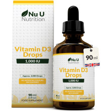Vitamin D Drops 90ml (3000 Drops) - 1000IU per Drop - 50% More - Flexible Dose of Liquid Vitamin D3 Supplement for Adults - Unflavoured & Vegetarian