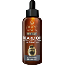 Pure World Beard Oil Natural Premium Quality. With Argan Oil, Castor Oil, Coconut Oil, Rosemary Oil, Vitamin E Oil. 50ml. Made in UK