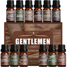 SALUBRITO Essential Oils Set for Men, Fragrance Oil Set for Diffuser and Home, Woody Aromatherapy Oil 12 x 10 ml, Vetiver, Frankincense, Sandalwood,