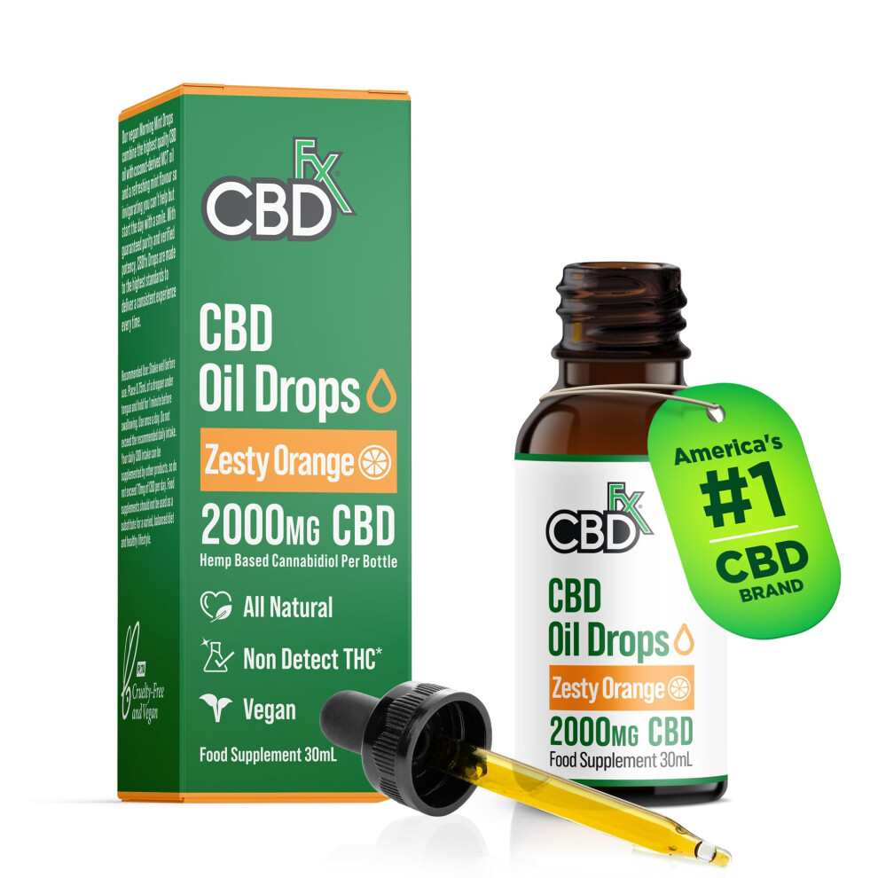 Cbdfx Orange 2000Mg Cbd Oil, High Strength Cbd Oil For Stress, Anxiety & Sleep Support, Zesty Flavoured Cbd Drops, Blended With Mct Oil, No Thc, 30Ml