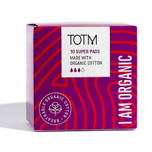 TOTM Organic Cotton Sanitary Pads with Triple-Layer Protection | Super - Pack of 10 | Breathable Period Care with Secure Wings & Waterproof Backing |