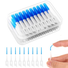 RAYITO 100 Pieces Dual-Use Interdental Brushes, Silicone Dental Brushes Blue Tooth Floss Picks for Braces Oral Cleaning