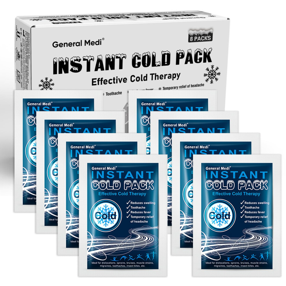 General Medi Instant Ice Cold Pack (4ÂX 5.5Â) Â 8 Packs Disposable Cold Therapy Ice Packs For Pain Relief, Swelling, Inflammation, Sprains, Toot