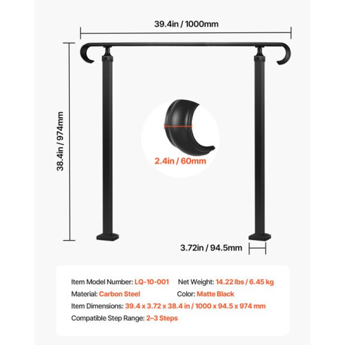 Treppenrampe-Duoku-mit Montageset, Ideal für Beton- oder Holzstufen, Veranda oder Terrasse, Matt schwarze Ausführung 1