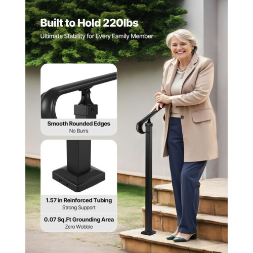 Treppenrampe-Duoku-mit Montageset, Ideal für Beton- oder Holzstufen, Veranda oder Terrasse, Matt schwarze Ausführung 2