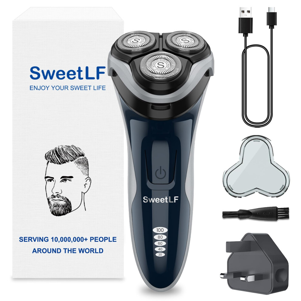 Sweetlf Electric Razor For Men, 120 Min Shaving, Fast Uk Adapter (1H Charging),100% Waterproof, Wet & Dry Rotary Shavers For Men With Pop-Up Trimmer,