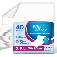 WhyWorry Disposable Incontinence Bed Pads 76 x 90 cm, Bed Wetting Mats for Adults, Underpads, Pee Pads, Mattress Protectors, Waterproof Bed Sheets fo